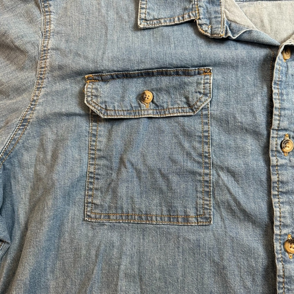 Wrangler Big & Tall Denim Shirt Mens 3XL Blue Chambray Button Up Workwear - Picture 6 of 11